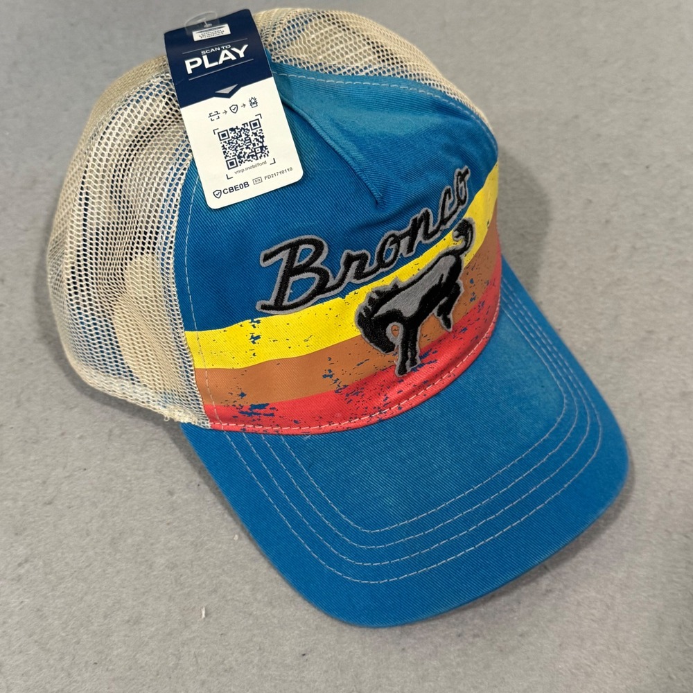 Ford Bronco Trucker Hat Mens OSFM Blue Retro Stripe Mesh Snapback Cap NWT